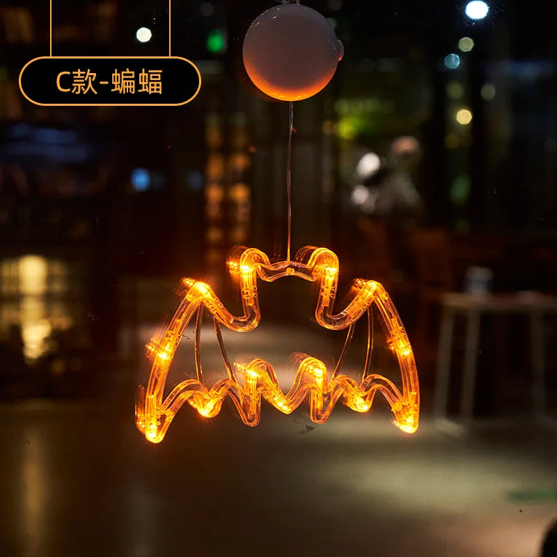 Halloween Decoration Orange Pumpkin Ghost Halloween Window Light with Suction Cup Battery Operated Halloween Home Hanging Decor