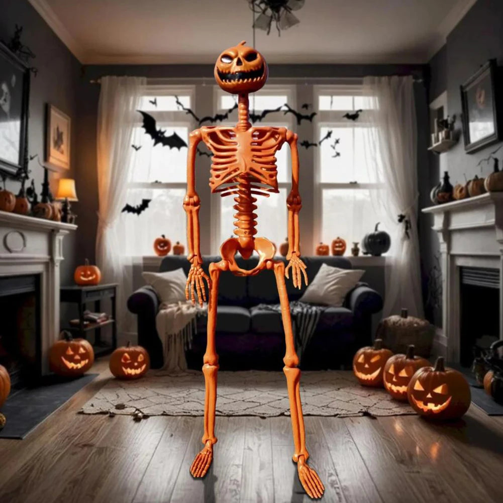 Halloween Pumpkin Skull Human Skeleton 15/35 Inch Stayable Posable Skeletons Skeleton Figurine for Haunted House Party Decor