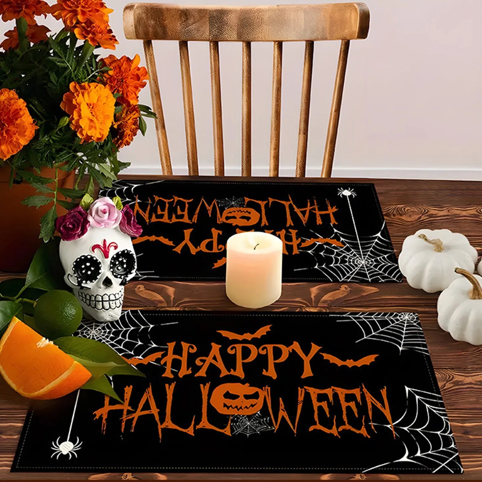 Halloween Table Placemats Linen Ghost Festival Atmosphere Table Mat Bat Pumpkin Spider Web Dining Table Decorations