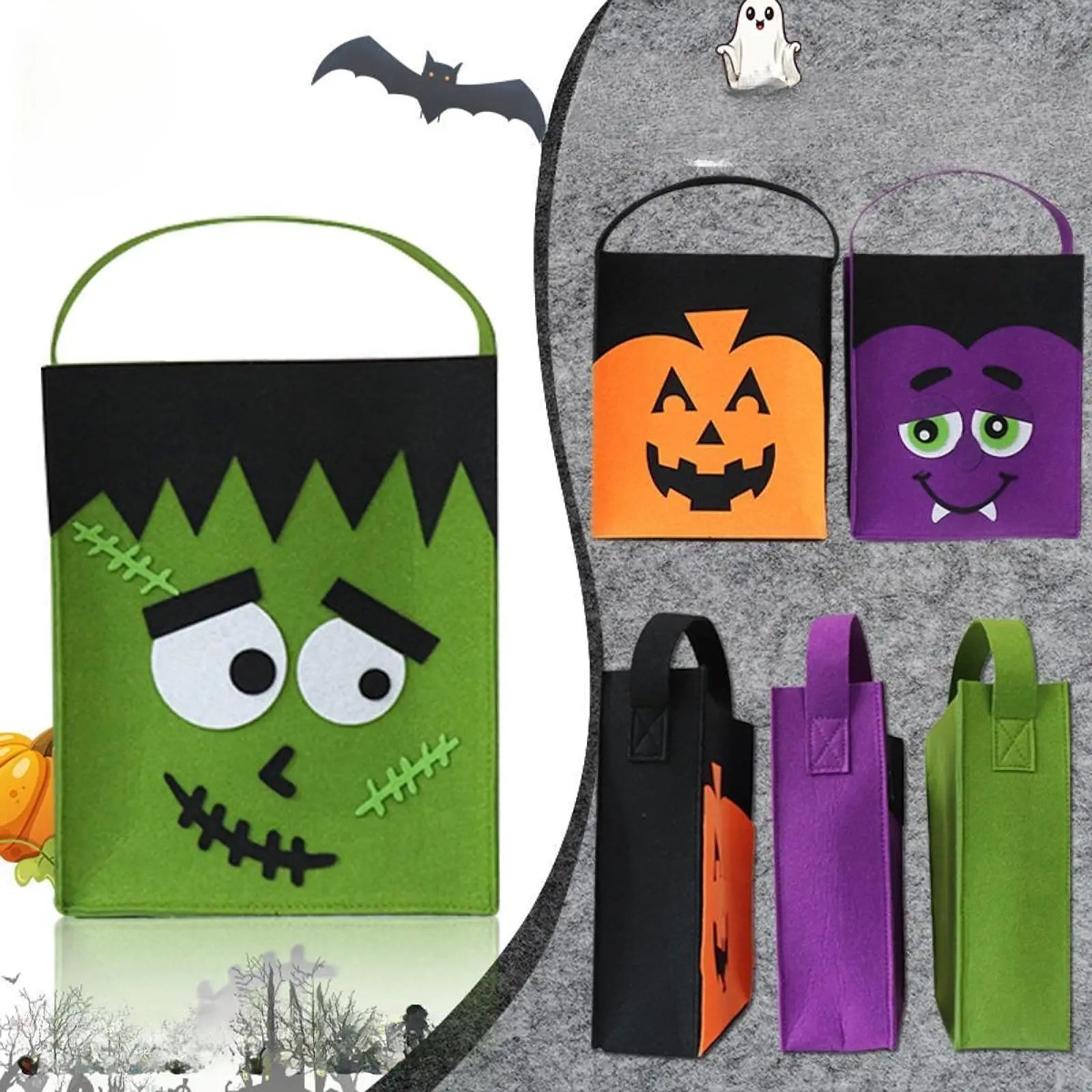 Halloween Trick or Treat Bag Candy Bag Reusable Party Supplies Carrying Bag Felt Tote Bag Gift Bag for Holiday Gifts Wrapping