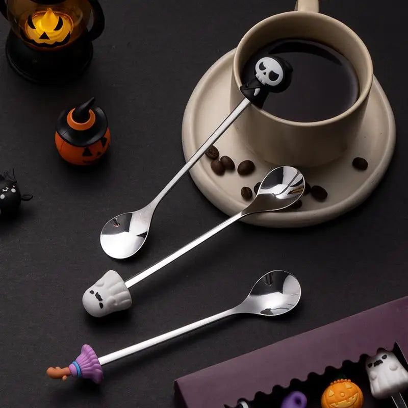 Halloween Tableware Stainless Steel Coffee Spoon Halloween Dessert Spoon Fruit Fork Theme Party Tableware Set