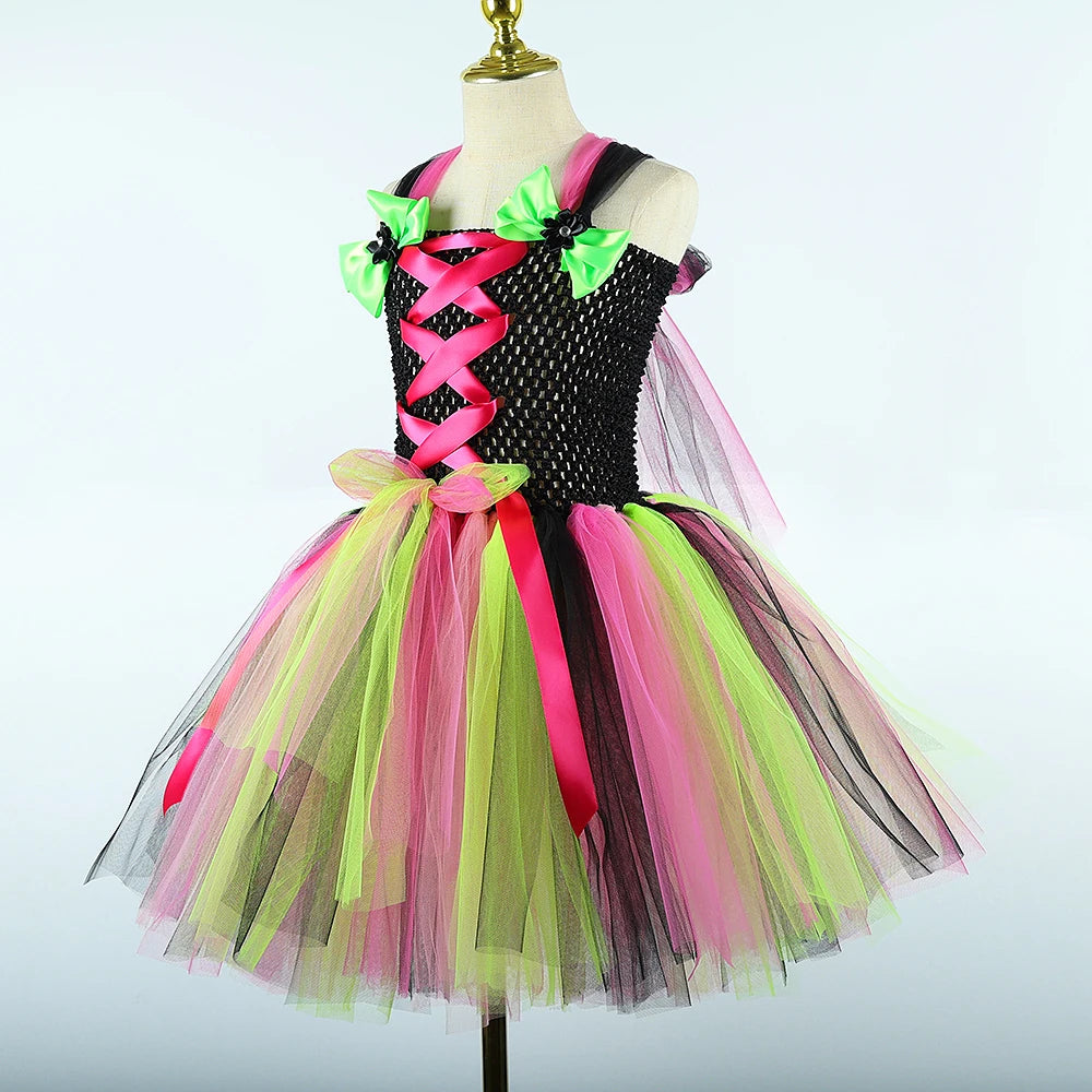 Kids Halloween Witch Costumes for Girls Carnival Party Fancy Dresses with Witches Hat Broom Children Hallowmas Disguise Outfit