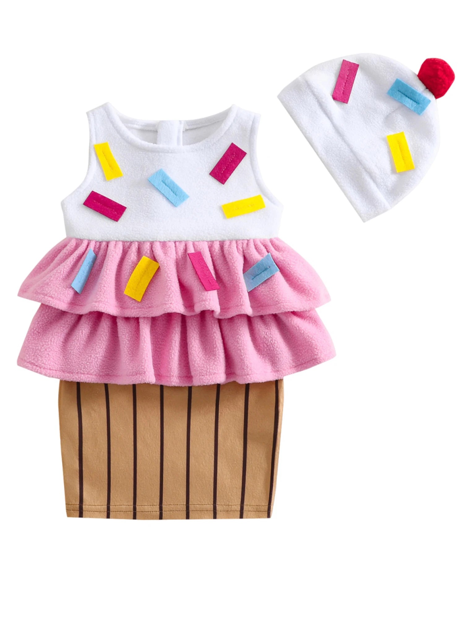 Toddler Baby Ice Cream Costume Dress and Cap 2 Pcs Set Cute Cupcake Costume for Halloween Party