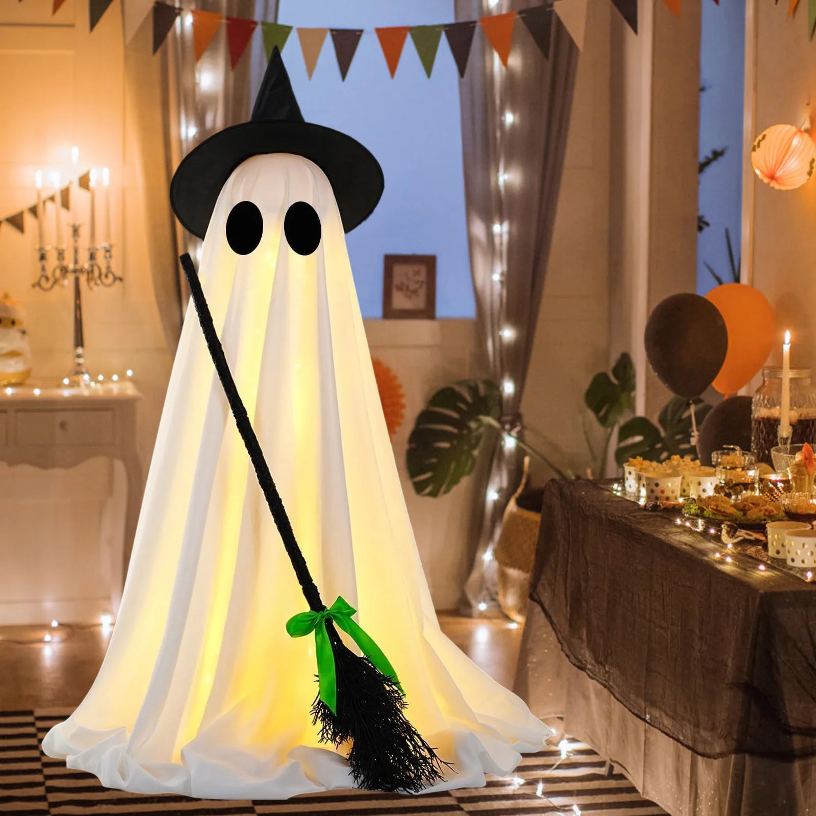 Halloween Decorations Indoor Spooky  Halloween Decor With Witch Brooms Scary Decor With LED Lights For Front  Yard Garden Home