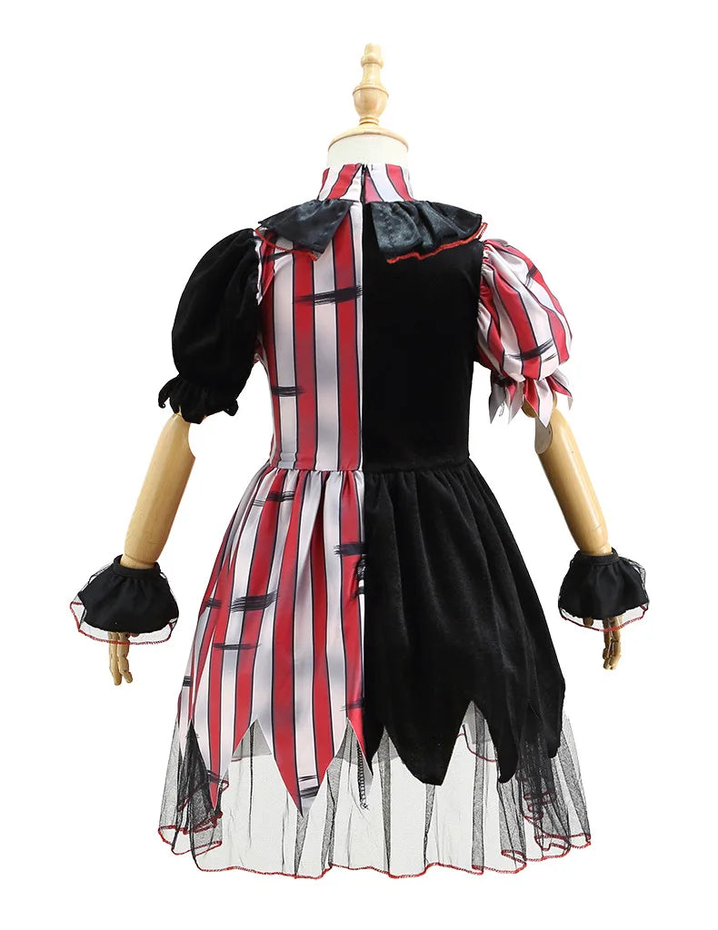Halloween children's costume; clown costume for girls; party dress for a fun outfit; carnival performance outfit.