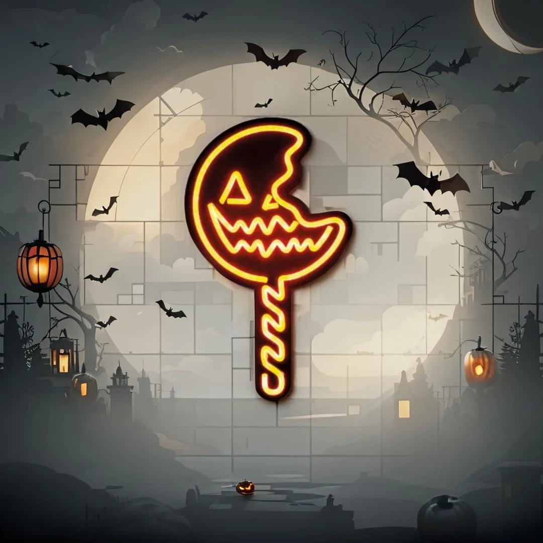 Trick 'r Treat Lollipop LED Neon Sign- Halloween Pumpkin Decor Wall Light USB-Powered for Party/Bedroom/Kids Room Gift for Kids