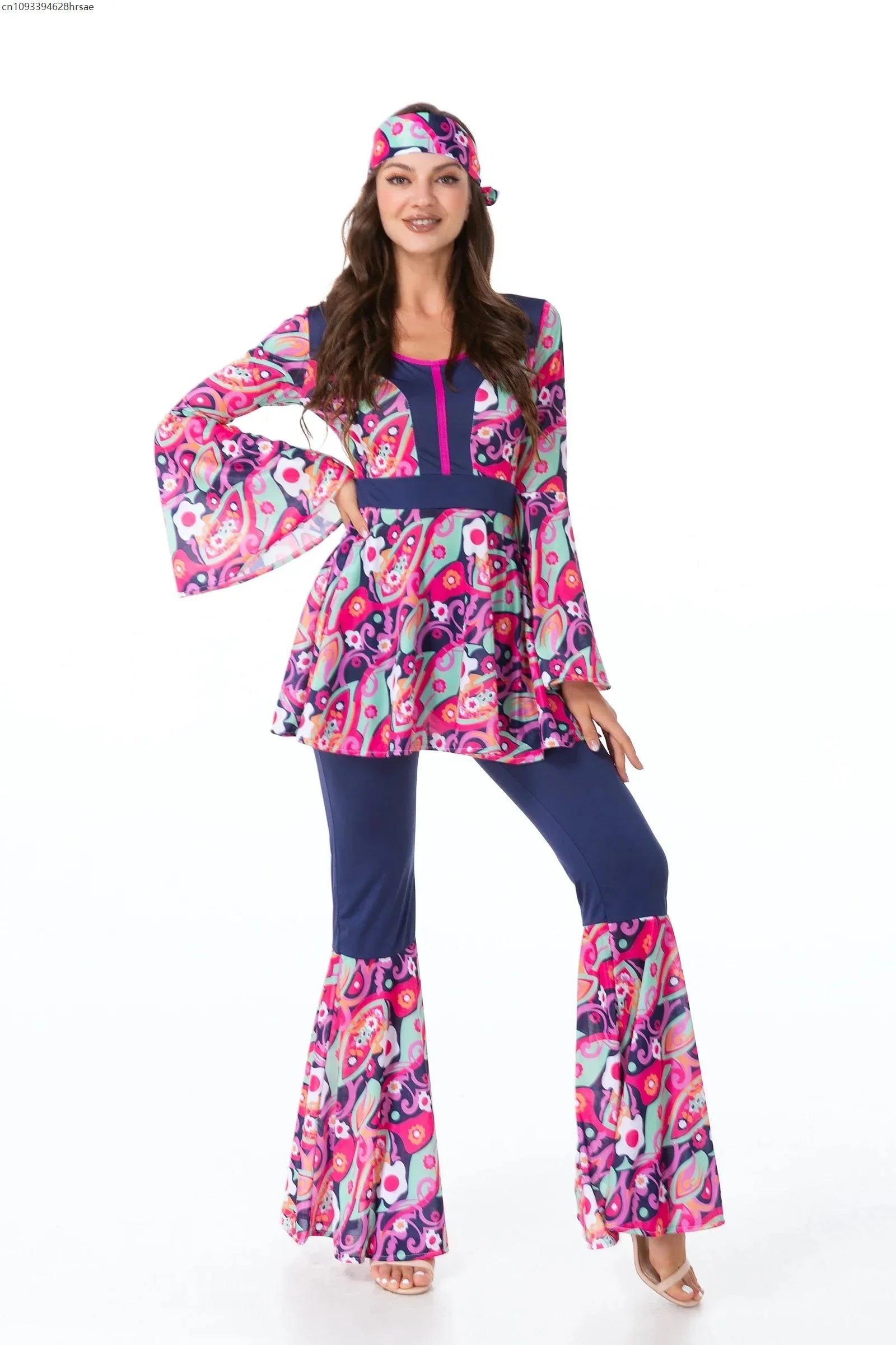 Halloween Costume 70s 80s Retro Hippie Go Go Girl Disco Women Men Couple Purple Fancy Dress Party Peace Lover Hippie Performance