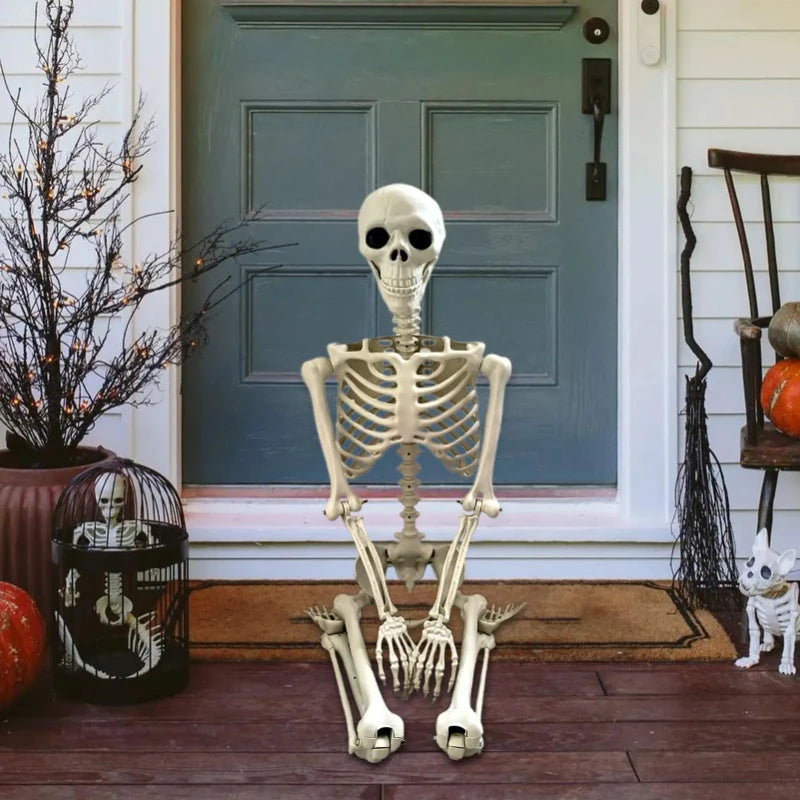 Halloween Skeleton Life Size Human Skeleton With Posable Joints Weather-Resistant Outdoor Decorations Spooky Photo Props Party