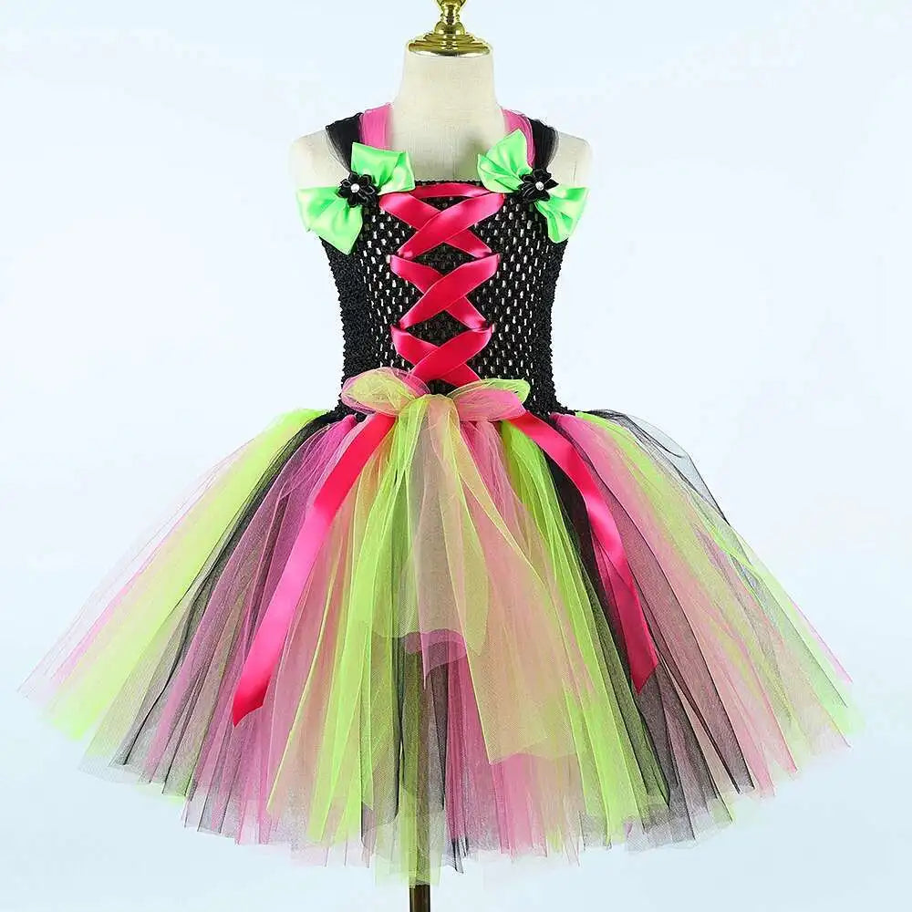 Kids Halloween Witch Costumes for Girls Carnival Party Fancy Dresses with Witches Hat Broom Children Hallowmas Disguise Outfit