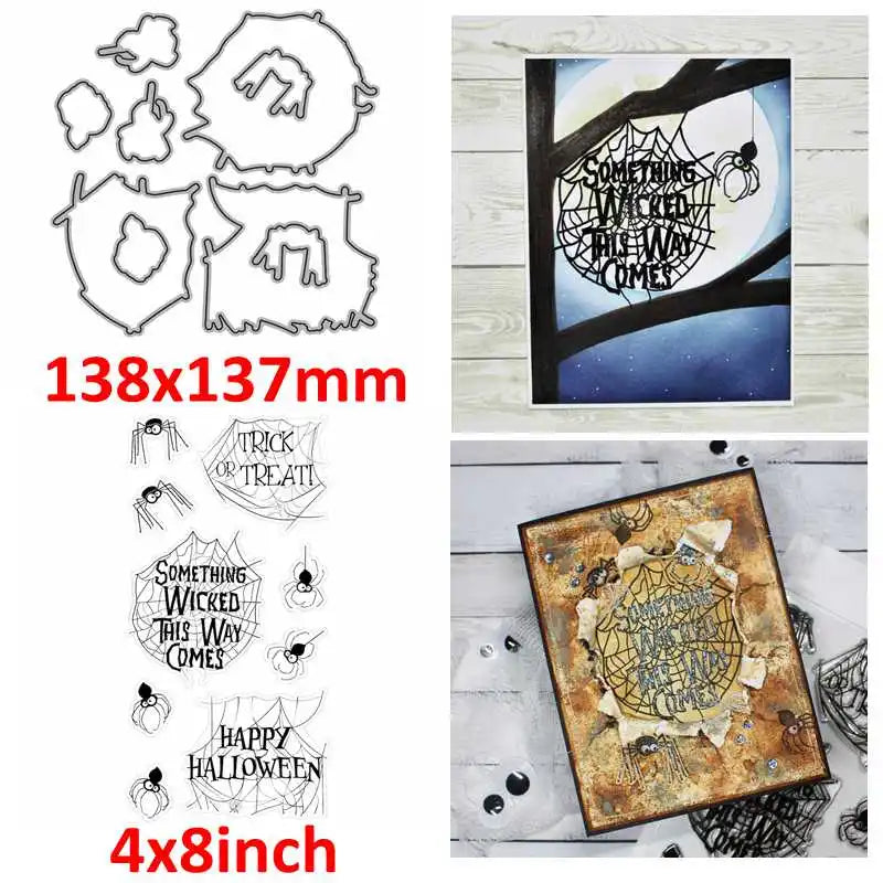 Spooky Tree Tricks No Treats Halloween is Back Metal Cutting Dies/Clear Stamp DIY Card Making Scrapbooking Stencil