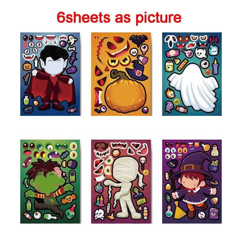 Halloween Party Games Stickers for Kids Make A Pumpkin/Skeleton/Ghost/Witch/Zombie/Mummy Face Stickers Children Party Gifts Toys