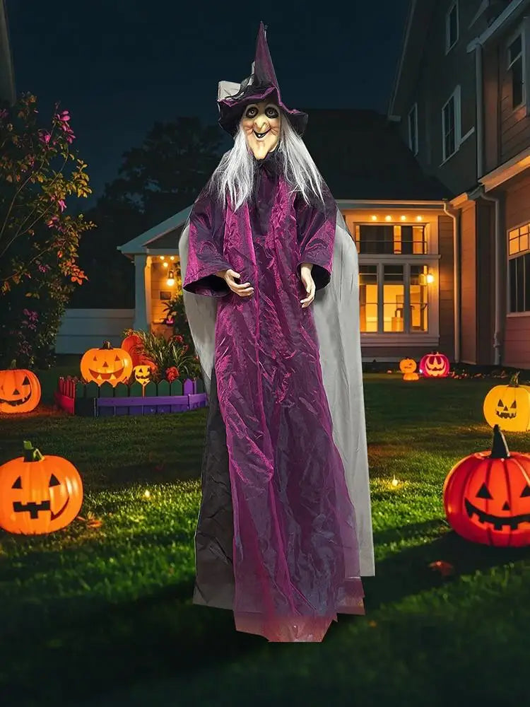 Halloween Sound Activated Light-up Witch Hanging Ghost Scary Props for Haunted House Bar Secret Room Outdoor Yard Garden Party
