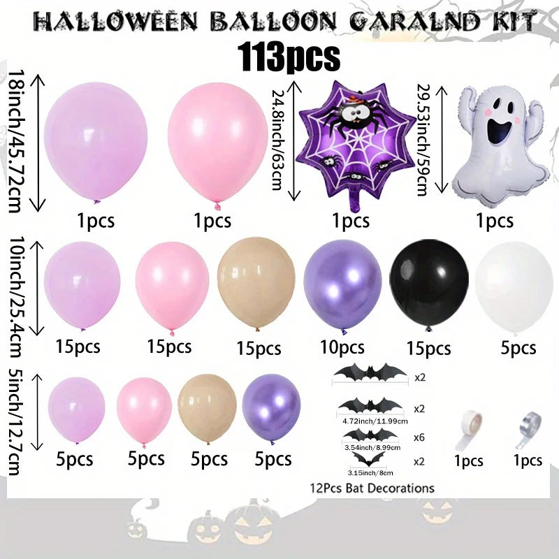 113 Pieces Halloween Balloon Arch Set for Halloween Theme Party Birthday Bash Escape Room and Many Other Occasions