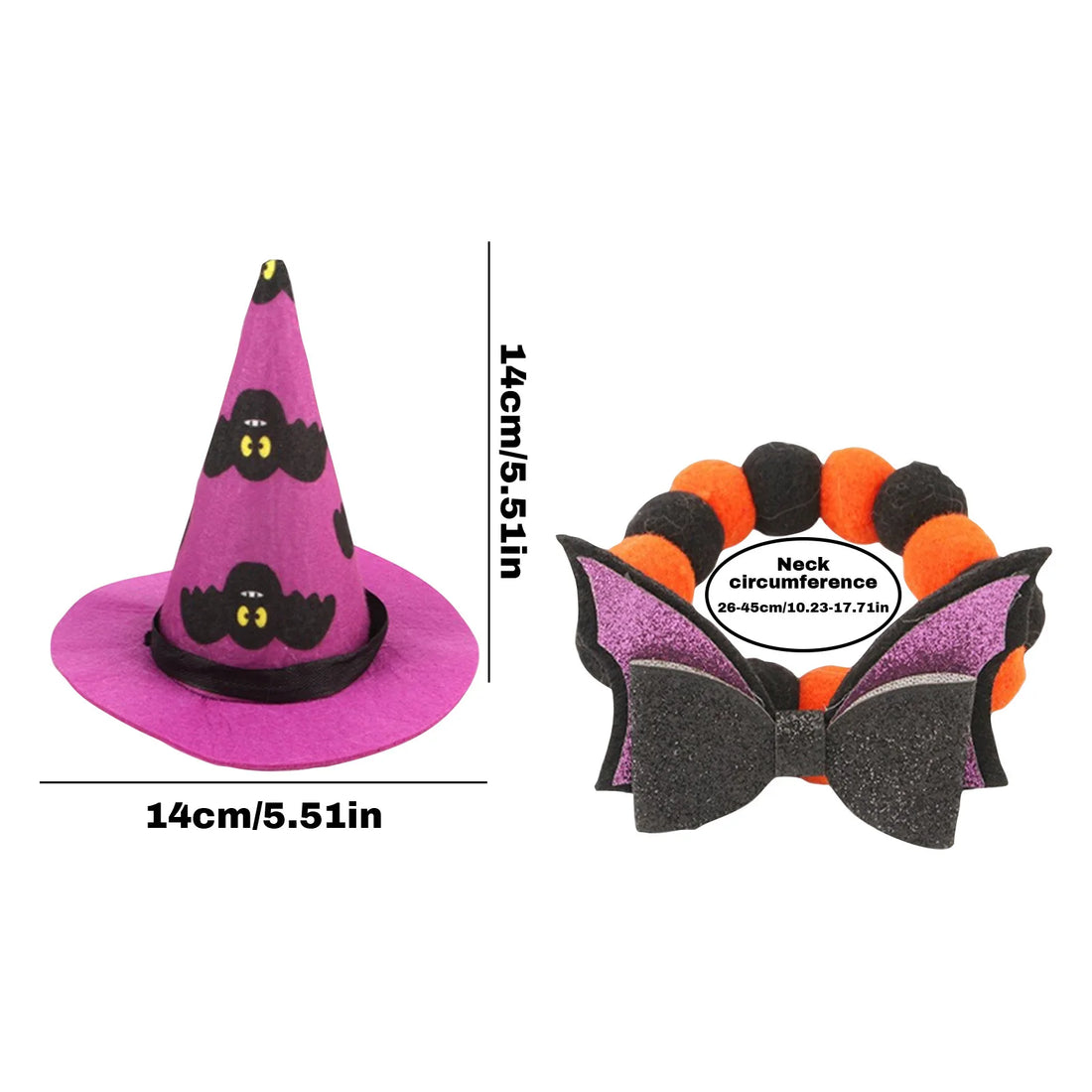 ‌Halloween Pet Costume Witch Hat Bat Wings Dog Cat Dress Up Party Outfit Cute Animal Cosplay Fun Festival Accessories