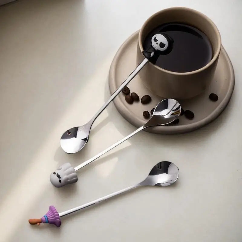 Halloween Tableware Stainless Steel Coffee Spoon Halloween Dessert Spoon Fruit Fork Theme Party Tableware Set