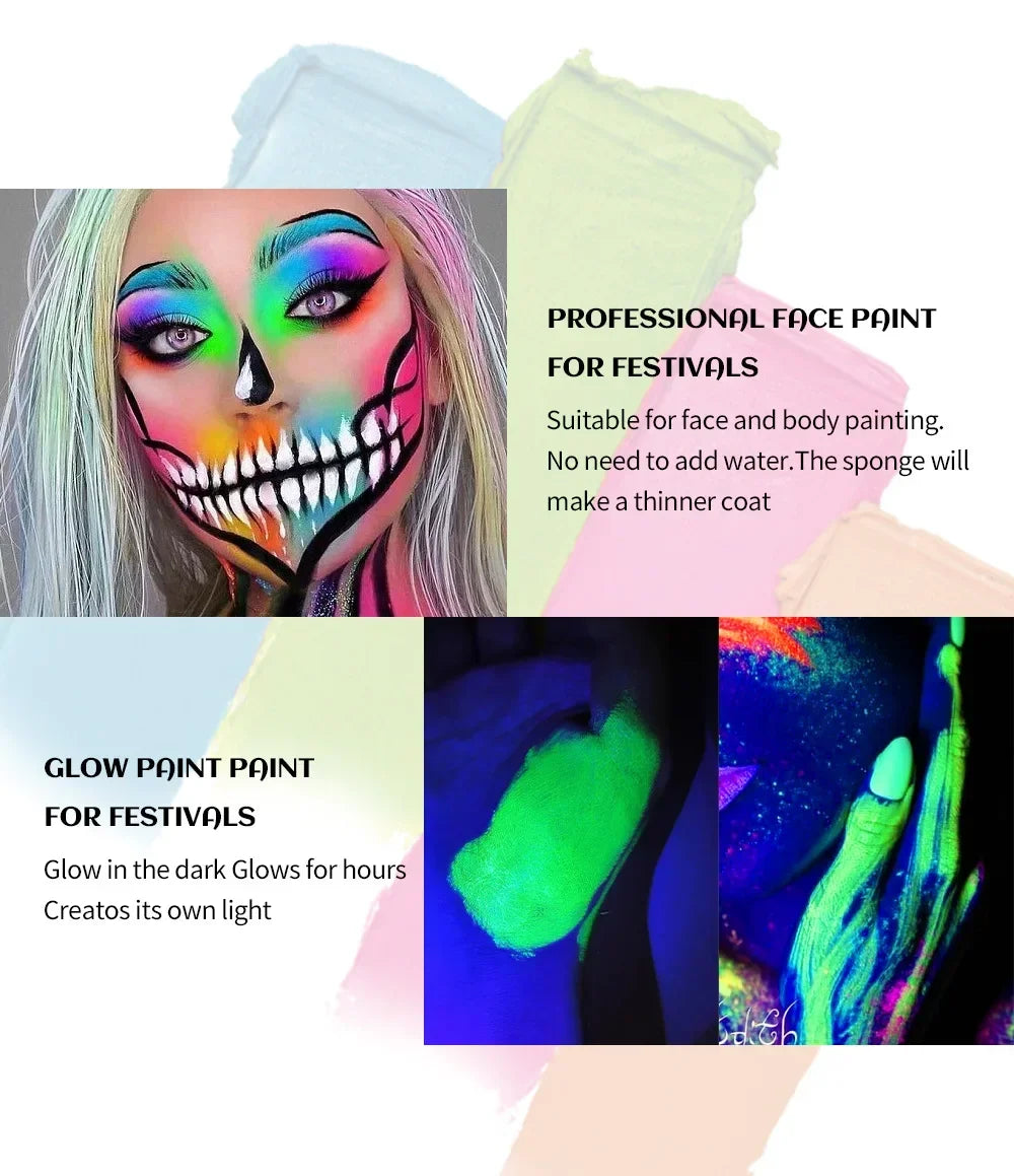 Halloween Face Body Painting Stick Cream Waterproof UV Light Neon Green Purple Pink Black White Paint Party Art Makeup