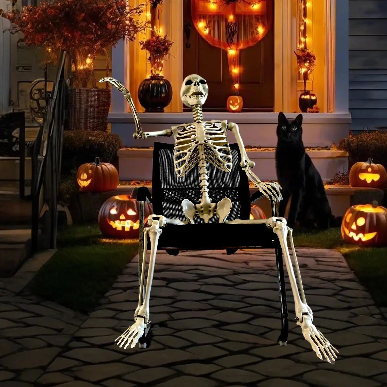 Halloween Realistic Body Bones Life Size Human Skeleton with Posable Joints Simulation Skull Ornament Haunted House Horror Props