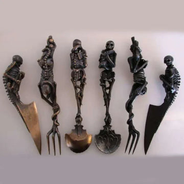 Halloween Skeletal Cutlery Sets Metal Crafts Skull Tableware Creativity Skeleton Fork Spoon Funny Tableware Halloween Gift