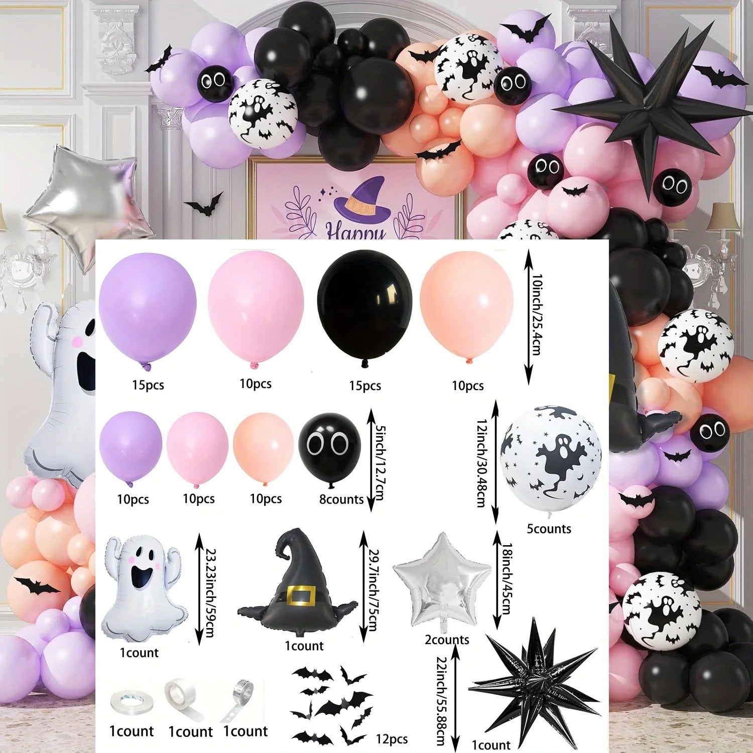 113pcs Halloween Balloon Arch Set for Halloween Party Birthday Party Home Decoration and Indoor and Outdoor Theme Party