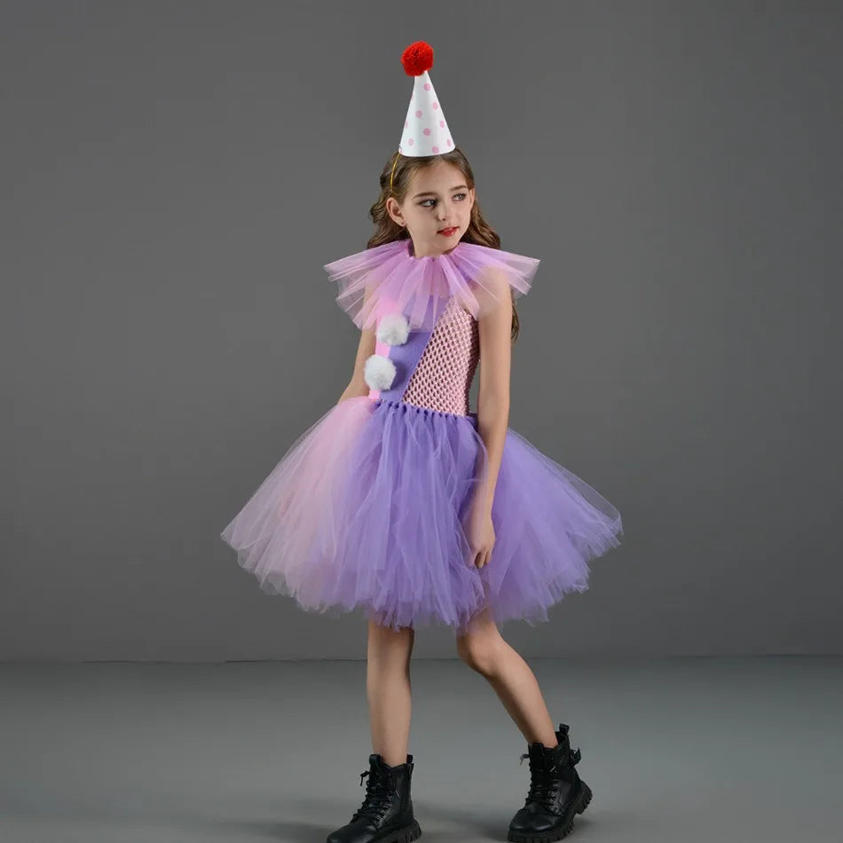 Halloween Costume For Kids Gray Girls Tutu Dress Kids Cosplay Scary Clown Costume Girl Carnival Masquerade Party Dress Up 2-12Y