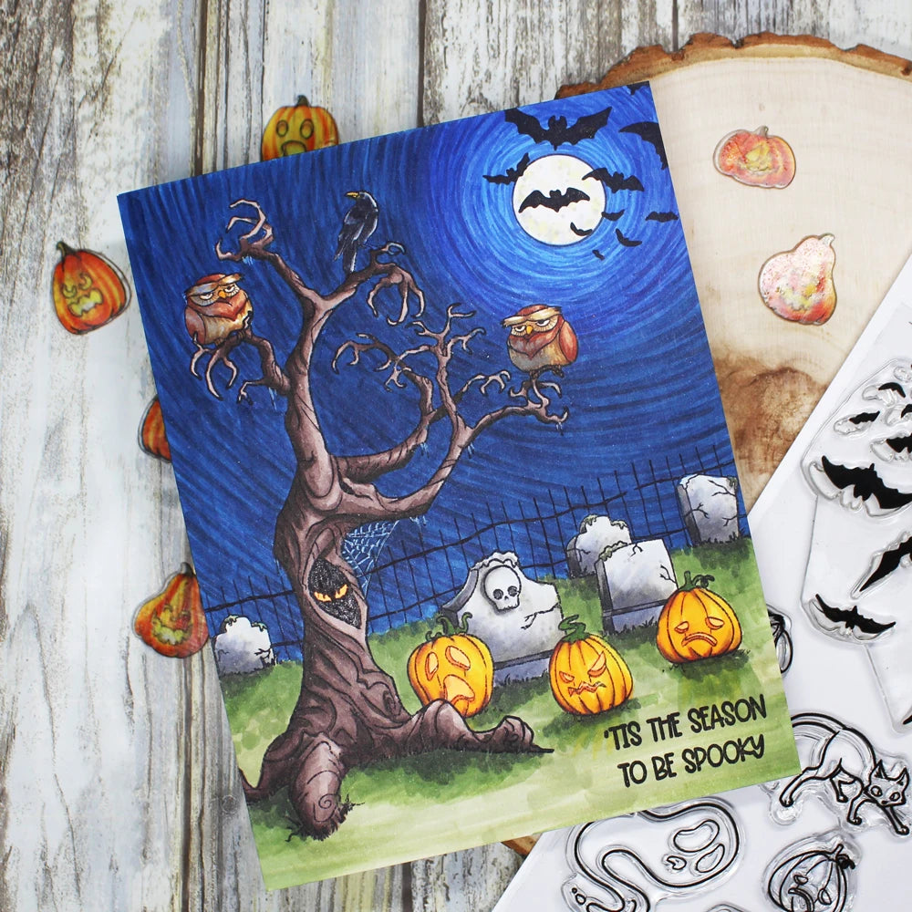Spooky Tree Tricks No Treats Halloween is Back Metal Cutting Dies/Clear Stamp DIY Card Making Scrapbooking Stencil