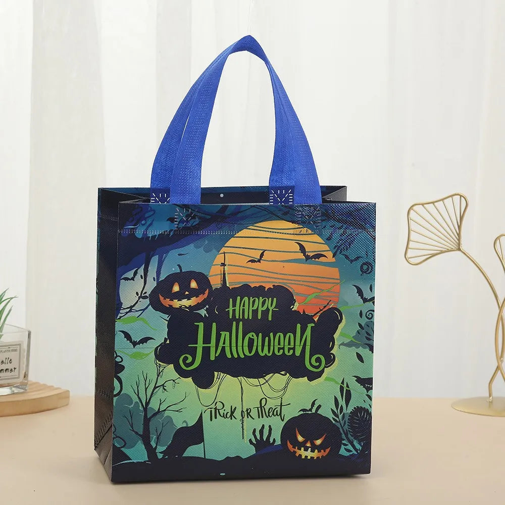 Halloween Trick or Treat Bags Small Tote Bags with Handles Multifunctional Non-Woven Gift Wrapping Bag Halloween Party Supplies