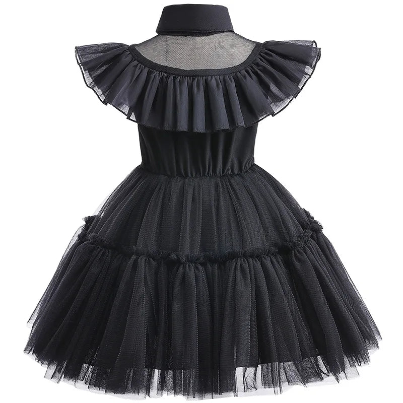 Halloween Wednesday Girls Cosplay Costume Hollow Ballet Tutu Party Dance Children Princess Dress Carnival Fashion Black Dress