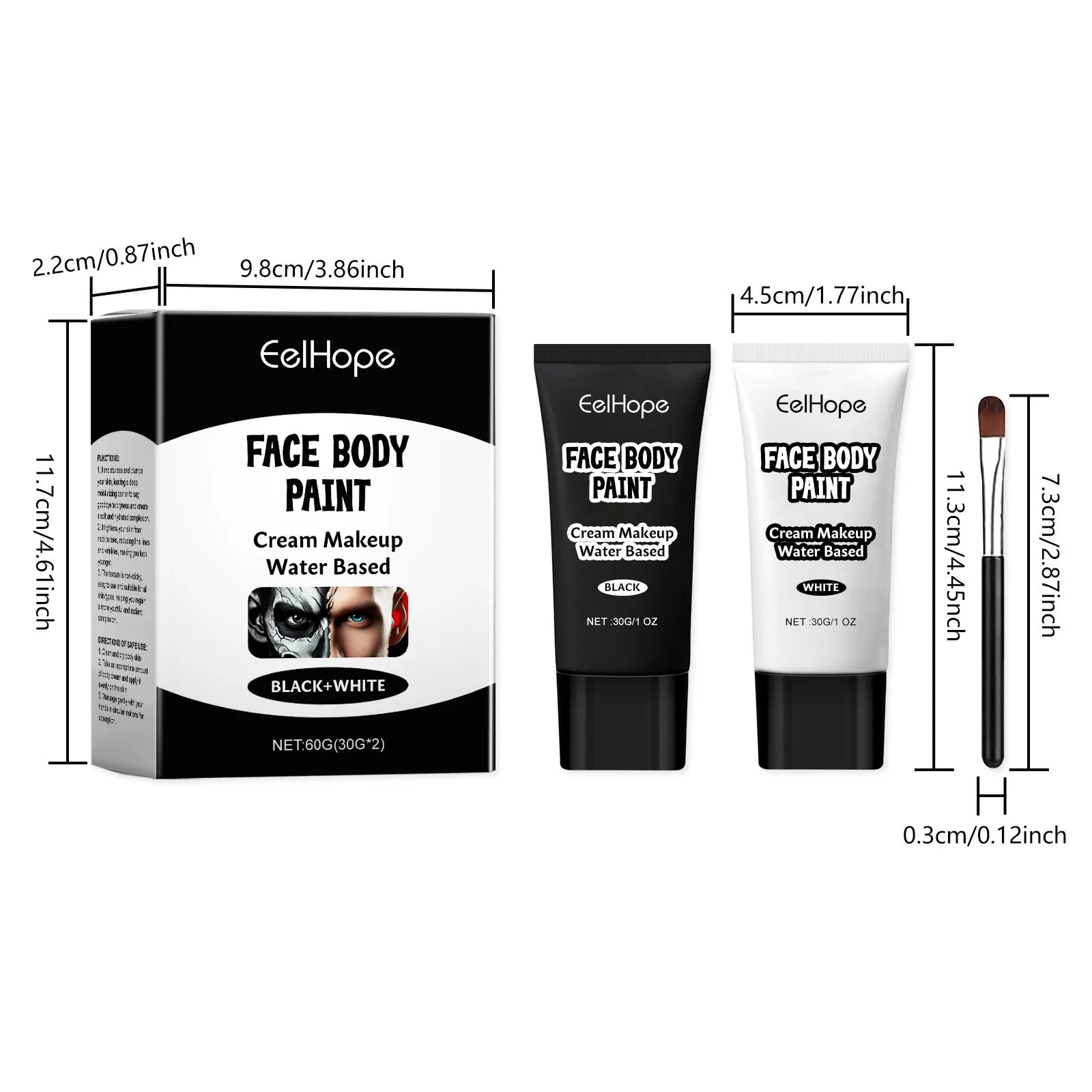 Halloween Black White Eyes Face Body Paint Full Coverage Lighweight Foundation Clown Joker Makeup Waterproof Cream Oil Cosplay