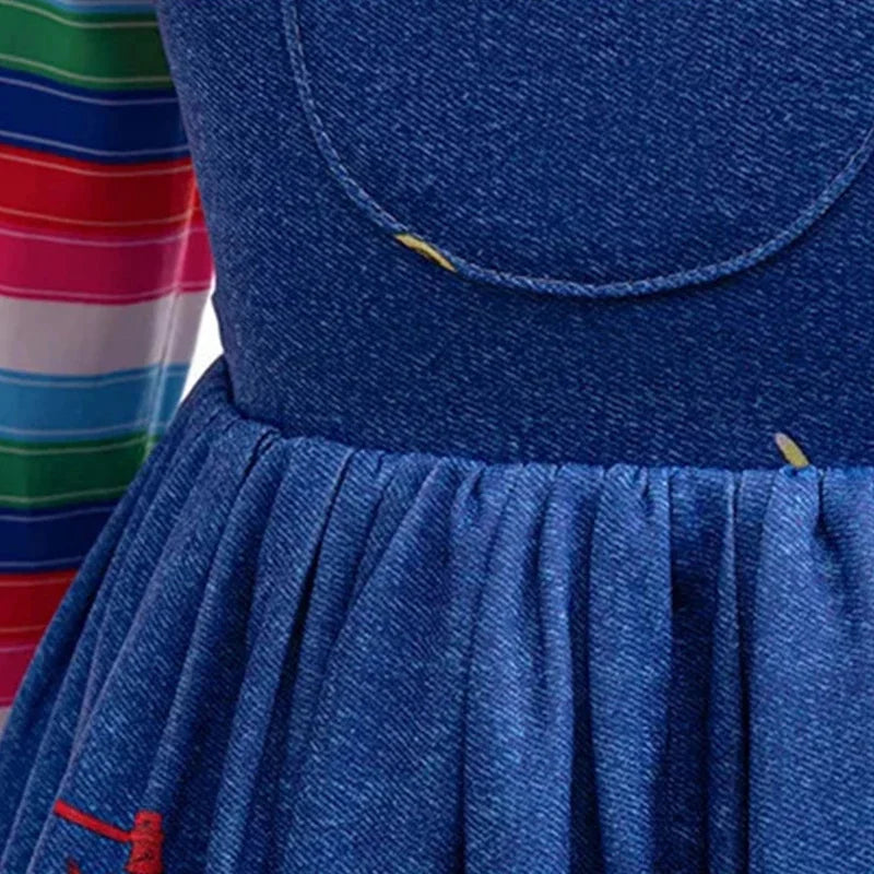 Toddler Girls Halloween Killer Costume 2PCS Blue Denim Dress With Rainbow Striped Shirt Outfit For Kids Horror Party Play Outfit