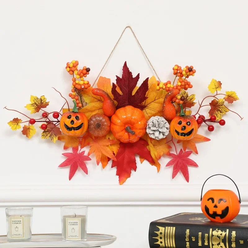 Halloween Decoration Maple Leaf Pumpkin Decorative Pendant Harvest Festival Wall Hanging Props Autumn Fall Decorations