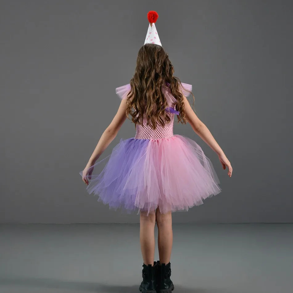 Halloween Costume For Kids Gray Girls Tutu Dress Kids Cosplay Scary Clown Costume Girl Carnival Masquerade Party Dress Up 2-12Y