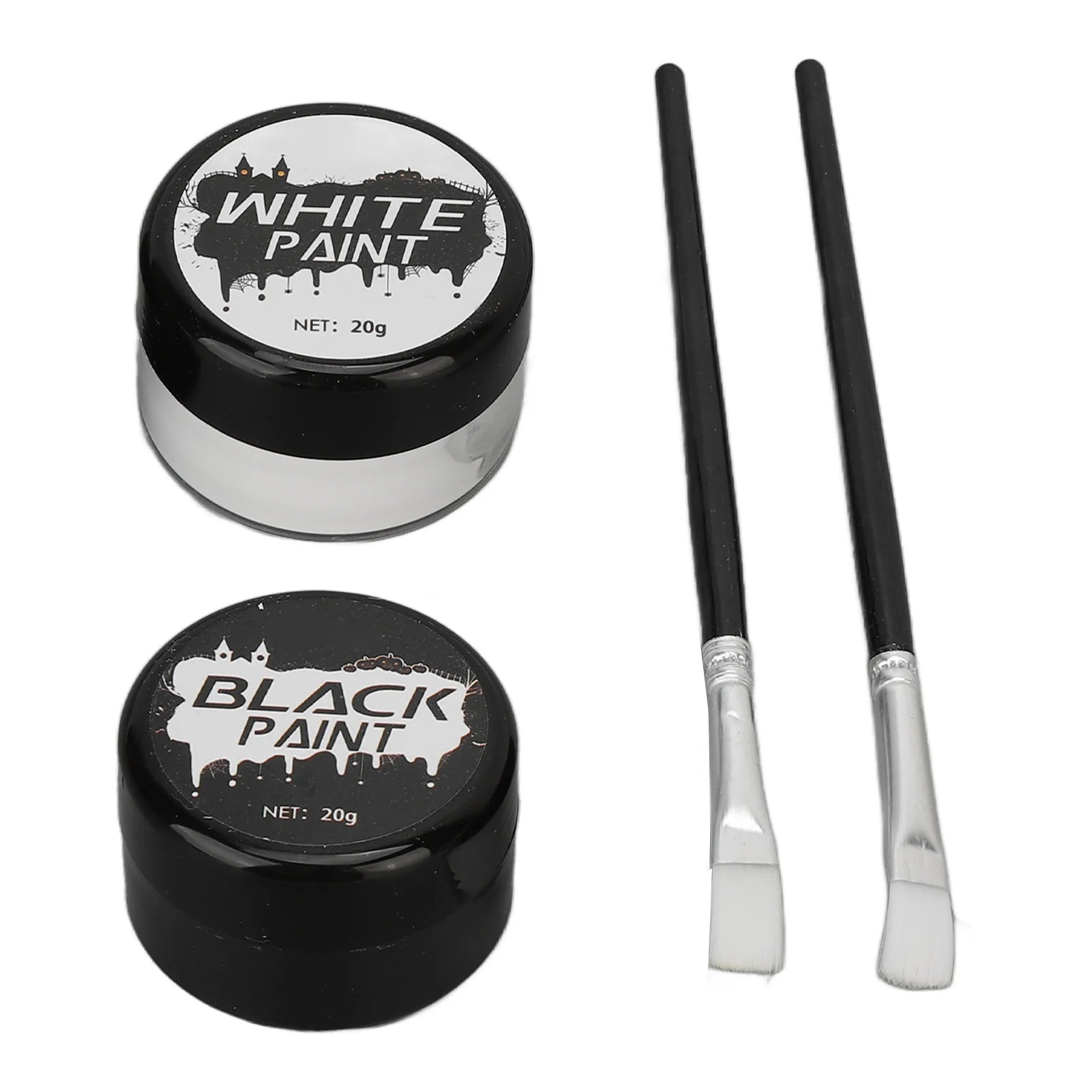 2PCS Halloween Face Painting Kit Highly Pigmented Face Body brus Paint Black and White for DIY Cosplay Theme Parties Body Makeup