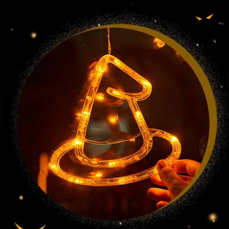 Halloween Decoration Orange Pumpkin Ghost Halloween Window Light with Suction Cup Battery Operated Halloween Home Hanging Decor