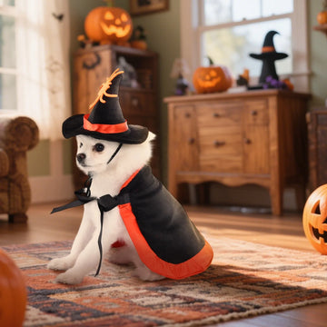 Halloween Pet Costume With Witch Hat Small Dog Cat Party Cosplay Cloak Pet Clothes Accessories Photo Prop Festival Suit