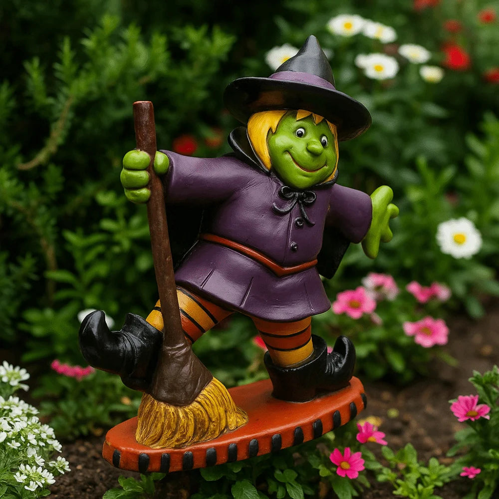 Halloween Themed Halloween Witch Figurine Resin Handicraft Desk Witch Sculpture Collectible Model Halloween Broom Witch Ornament