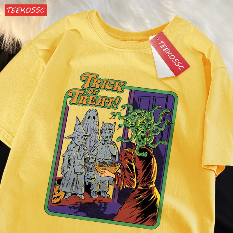 Trick Or Treat Scary Halloween T-Shirts Men Women Fashion Cotton Short Sleeve Summer Oversize T-Shirt Casual Street Streetwear