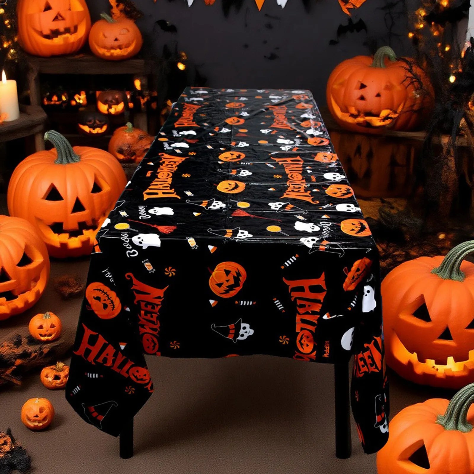 Halloween Portable Decorative Tablecloth Waterproof Table Decor Festival Party Tablecloth Supply Halloween Theme Decor Prop
