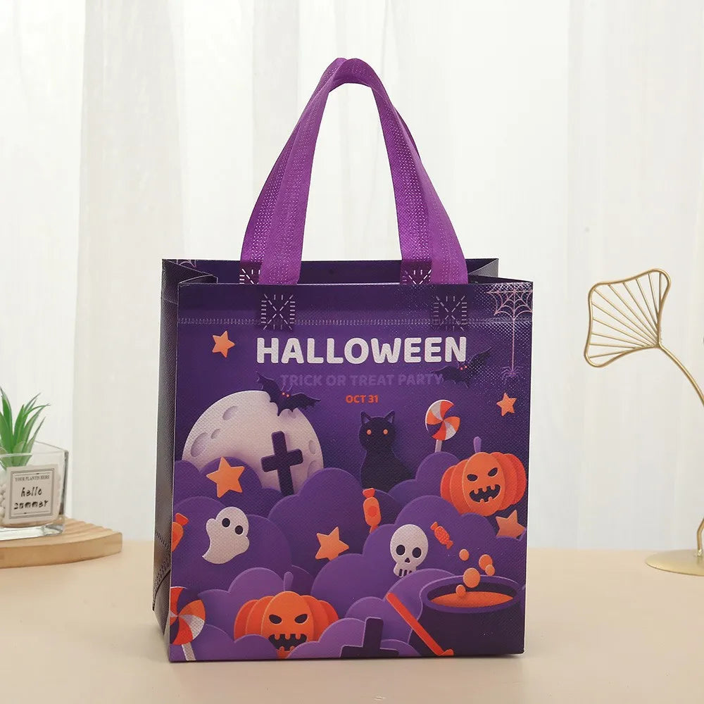 Halloween Trick or Treat Bags Small Tote Bags with Handles Multifunctional Non-Woven Gift Wrapping Bag Halloween Party Supplies