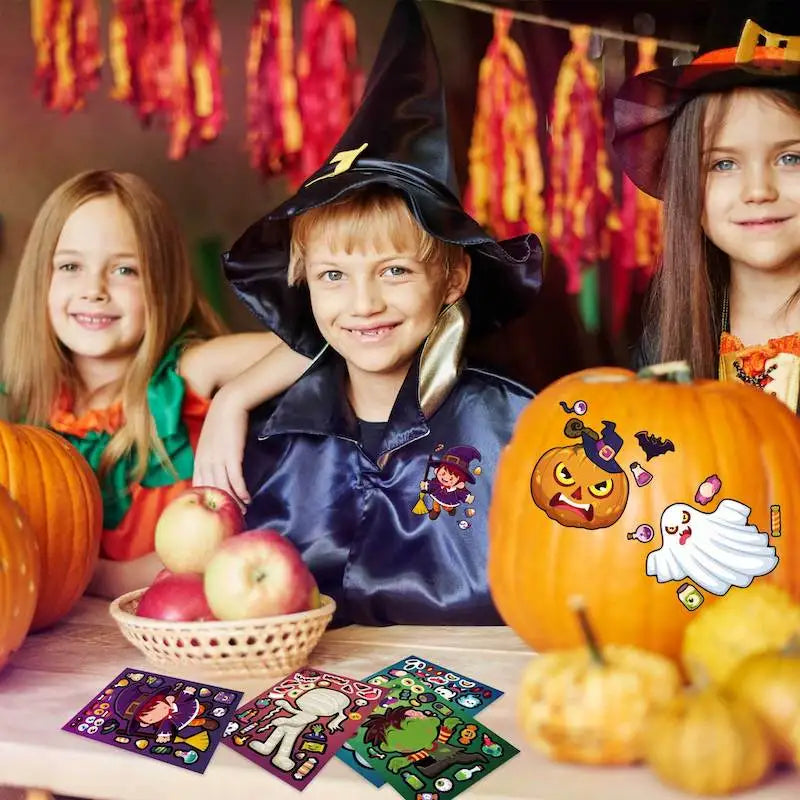 Halloween Party Games Stickers for Kids Make A Pumpkin/Skeleton/Ghost/Witch/Zombie/Mummy Face Stickers Children Party Gifts Toys