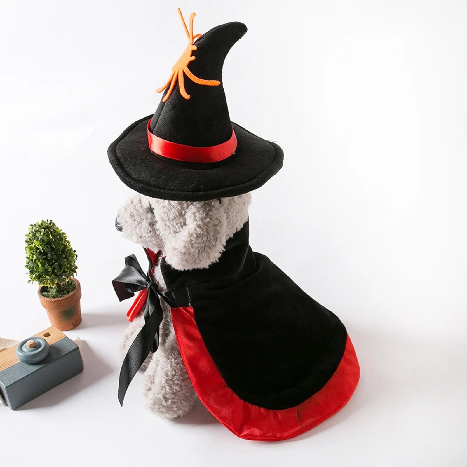 Halloween Pet Costume With Witch Hat Small Dog Cat Party Cosplay Cloak Pet Clothes Accessories Photo Prop Festival Suit