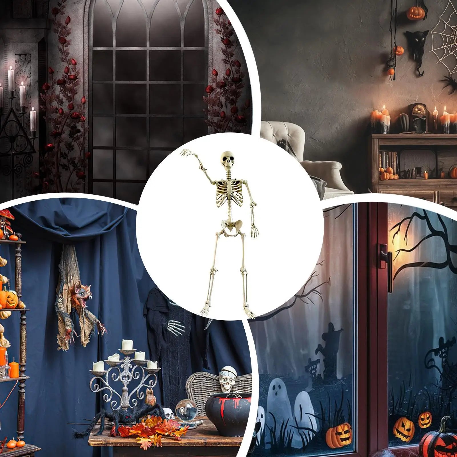 Halloween Skeleton Life Size Human Skeleton With Posable Joints Weather-Resistant Outdoor Decorations Spooky Photo Props Party