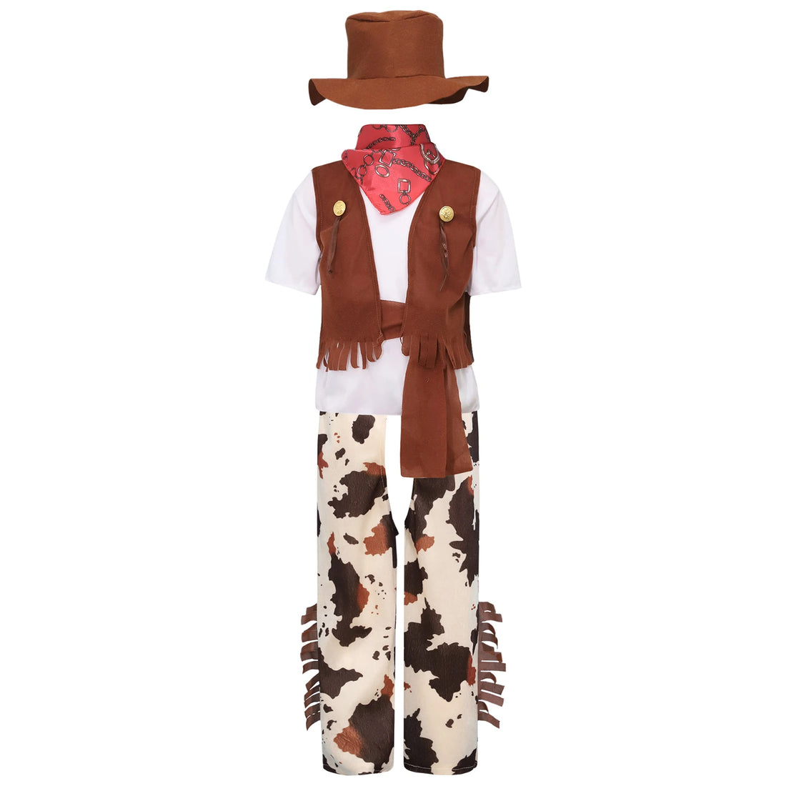 Boys Halloween Carnival Western Cowboy Cosplay Performance Costume Short Sleeve T-shirt with Pants Vest Hat Bandana Belt Set