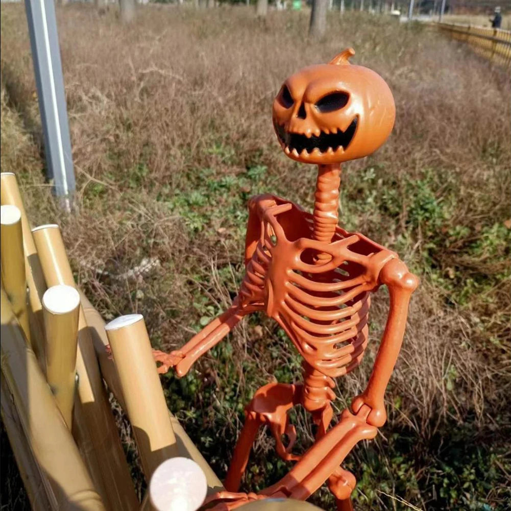 Halloween Pumpkin Skull Human Skeleton 15/35 Inch Stayable Posable Skeletons Skeleton Figurine for Haunted House Party Decor