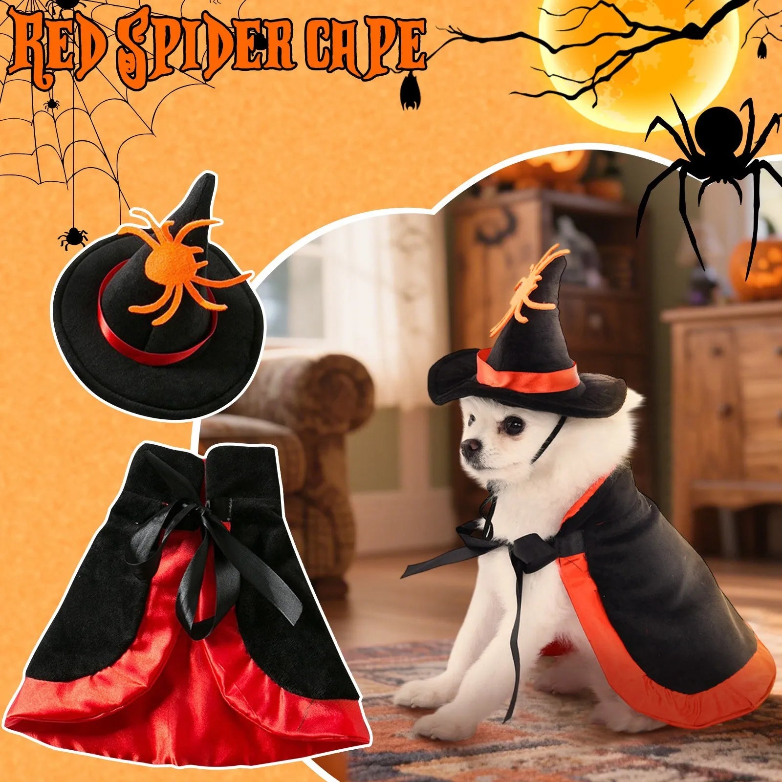 Halloween Pet Costume With Witch Hat Small Dog Cat Party Cosplay Cloak Pet Clothes Accessories Photo Prop Festival Suit