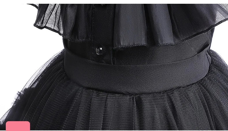 Halloween Wednesday Girls Cosplay Costume Hollow Ballet Tutu Party Dance Children Princess Dress Carnival Fashion Black Dress