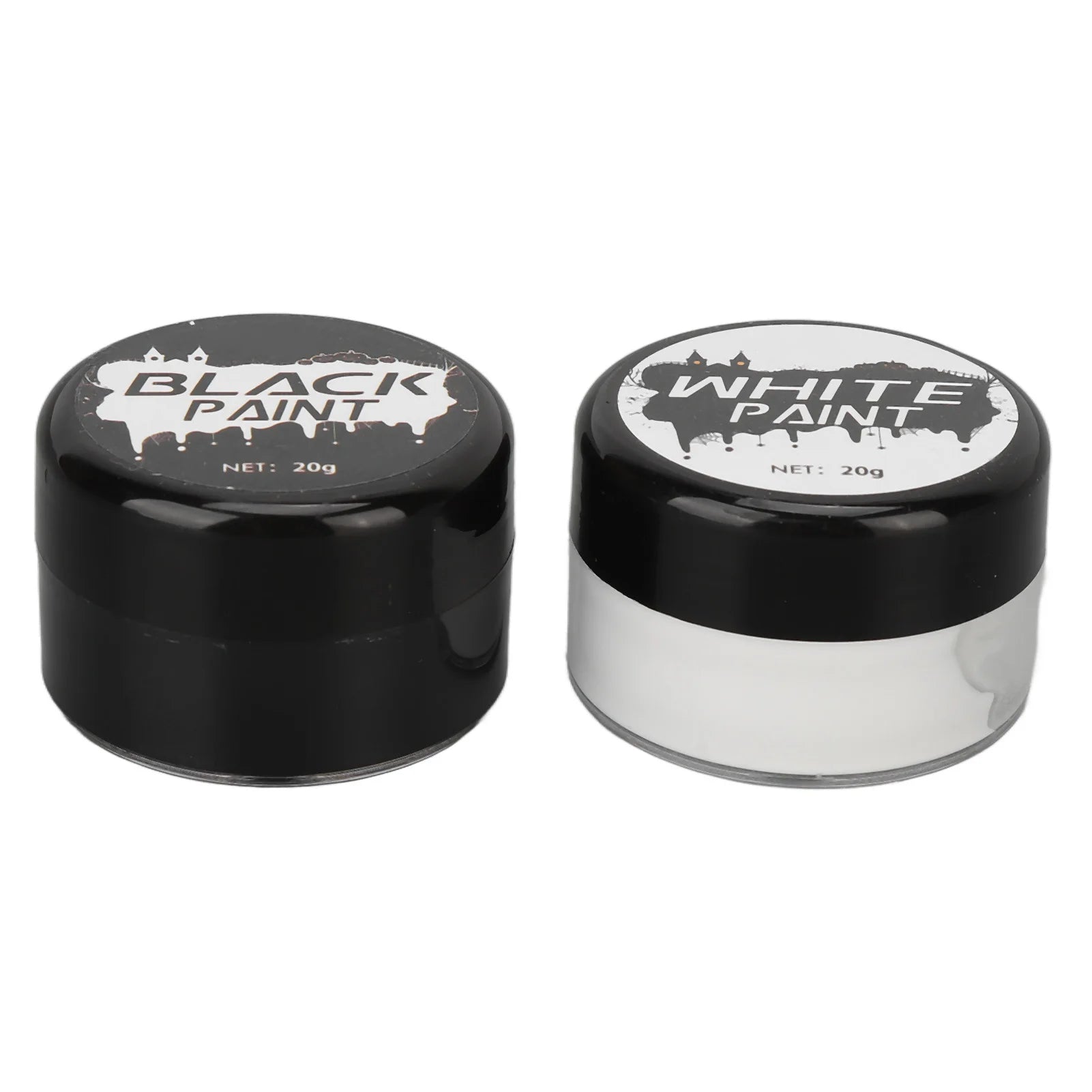 2PCS Halloween Face Painting Kit Highly Pigmented Face Body brus Paint Black and White for DIY Cosplay Theme Parties Body Makeup