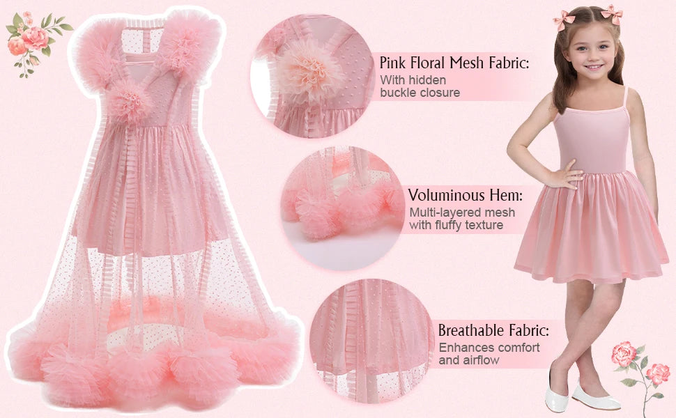 Girls' Halloween Costume Witch Costume Girl Pink Lovely Flower Tulle Princess Dress Birthday Party Carnival Cosplay Dress Up