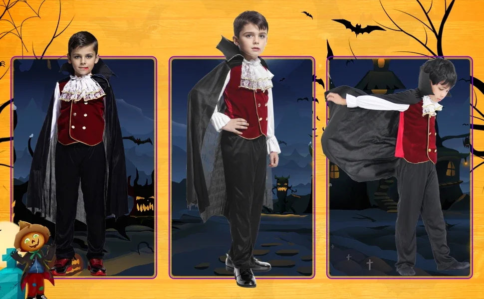 Boys Halloween Vampire Cosplay Costume for Kids Carnival Party Dress up Outfit Children Role Play Costumes