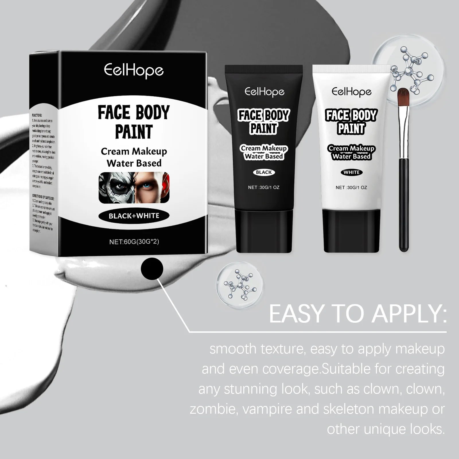 Halloween Black White Eyes Face Body Paint Full Coverage Lighweight Foundation Clown Joker Makeup Waterproof Cream Oil Cosplay