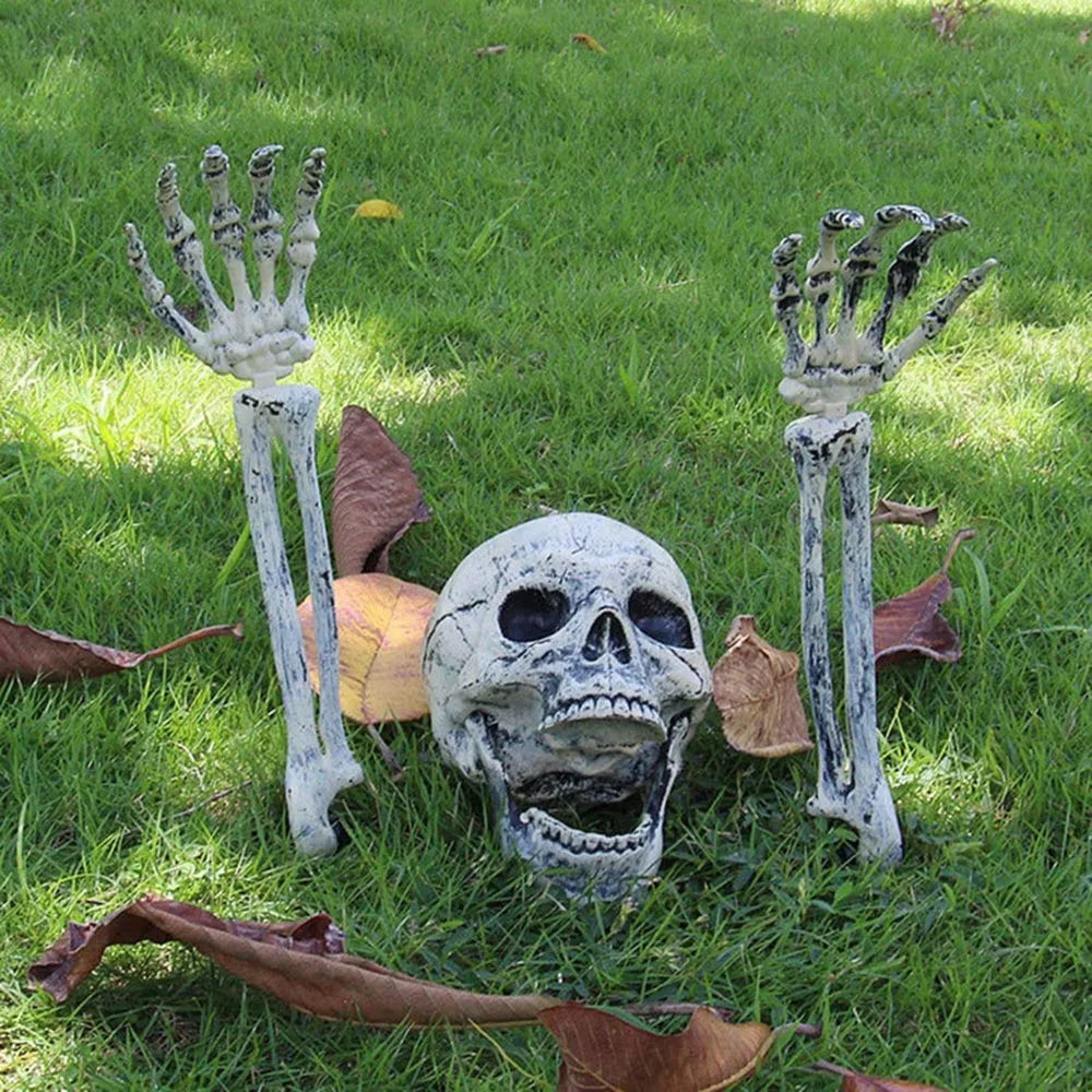 Halloween Skeleton Decoration,Realistic Skull Human Hand Arms Bone,Outdoor Halloween Garden Lawn Decor,Haunted House Horror Prop